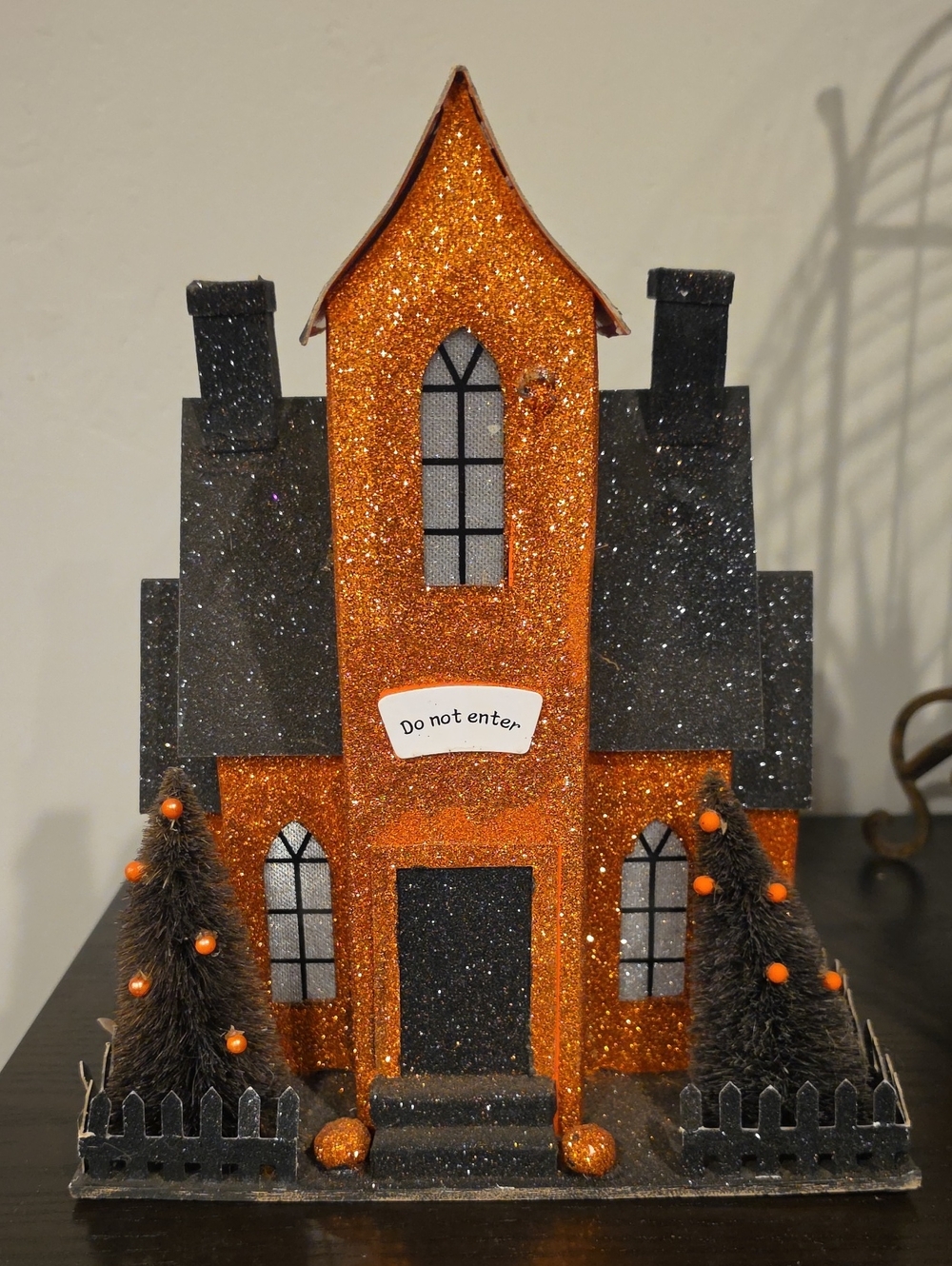 Glittery Orange & Black Haunted House Décor